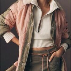 Anthropologie Pilcro quilted Sherpa collar Pink and Green Women's Jacket
